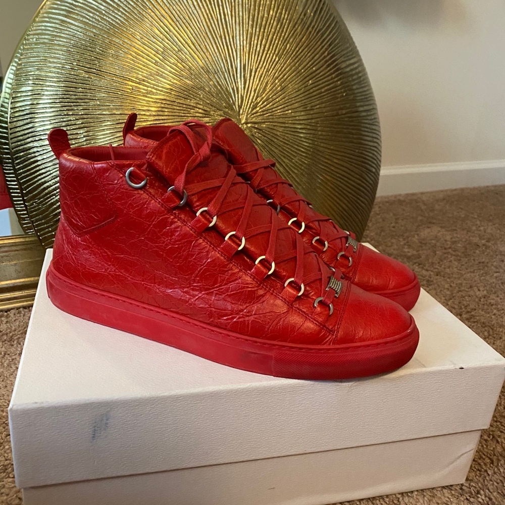 Balenciaga High Red Arenas leather sneakers
